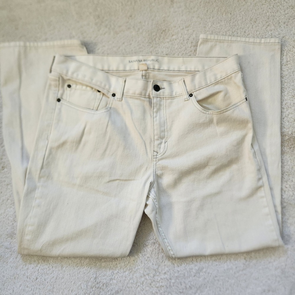 Banana Republic Mens Slim Fit Jeans 38x32 Off White Cream Denim‎ Pants